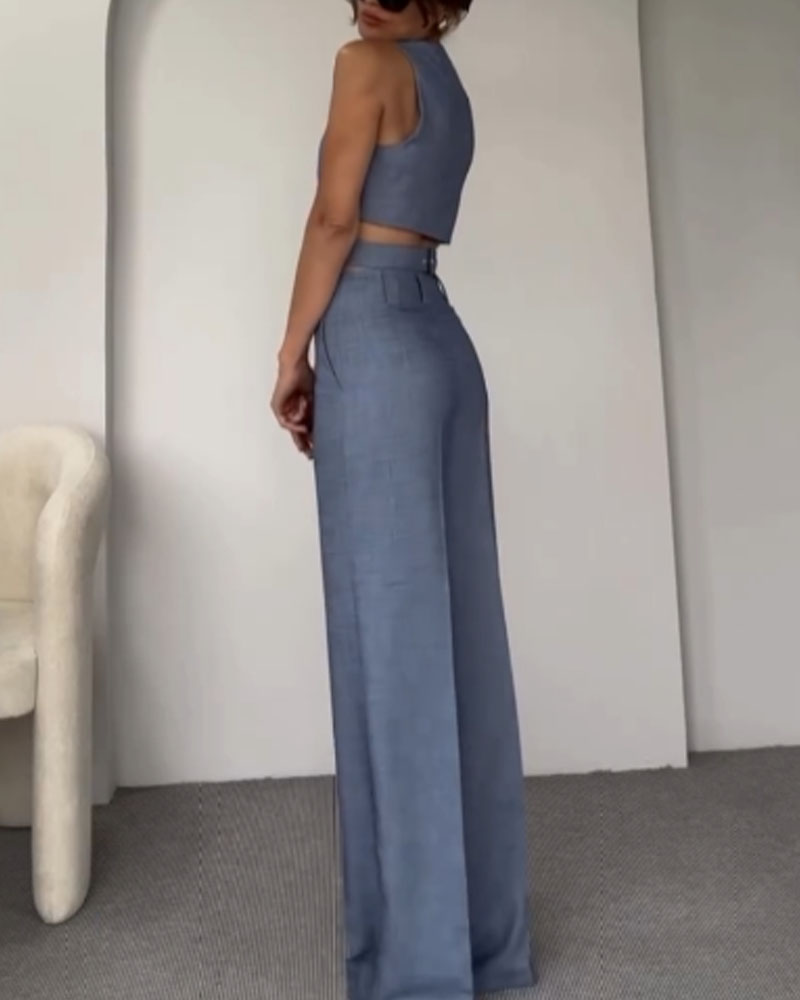 Olivia | Linen Crop Top and Long Pants